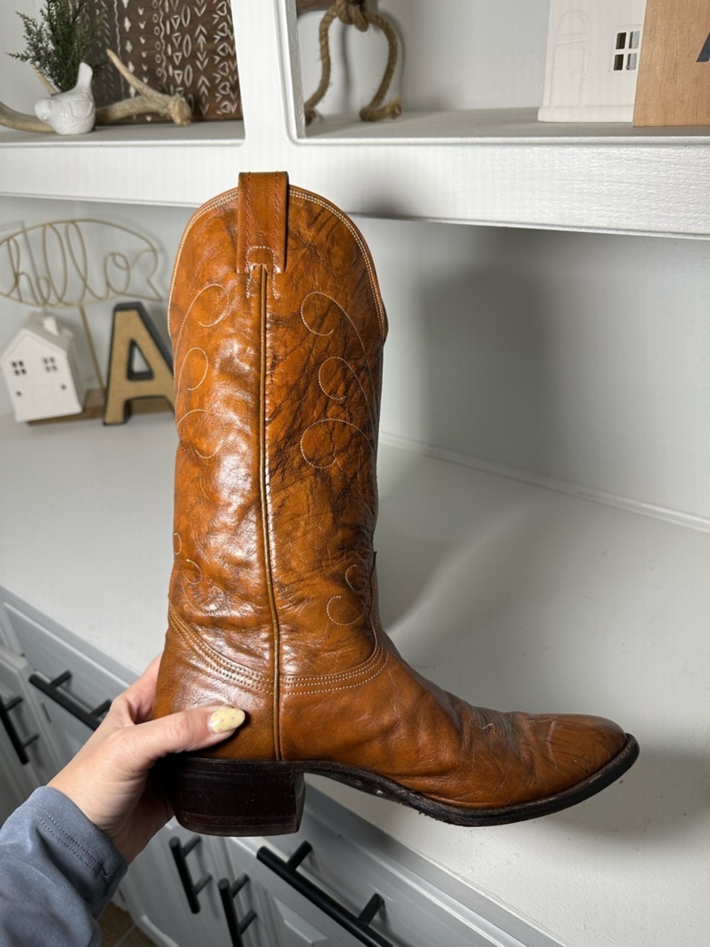 Vintage Nocona Cowboy Boots Men 8D Women 9.5 Tan Brown Leather Western Boots USA - Picture 8 of 10
